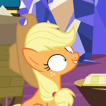 Size: 362x362 | Tagged: safe, screencap, character:applejack, species:pony, episode:every little thing she does, g4, my little pony: friendship is magic, animated, book, gif, hypnosis, hypnotized, sitting, solo