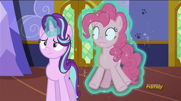 Size: 600x337 | Tagged: safe, screencap, character:fluttershy, character:pinkie pie, character:starlight glimmer, species:earth pony, species:pegasus, species:pony, species:unicorn, episode:every little thing she does, g4, my little pony: friendship is magic, :|, animated, blinking, centipede, creepy crawlies, faec, female, frown, gif, grin, hypnosis, hypnotized, insect, levitation, magic, mare, nervous, nope, rat, smiling, spread wings, talking, telekinesis, underhoof, wavy mouth, wide eyes, wings