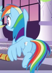 Size: 347x494 | Tagged: safe, screencap, character:rainbow dash, species:pegasus, species:pony, episode:sweet and elite, g4, my little pony: friendship is magic, cropped, female, mare, plot, solo, spread wings, wings