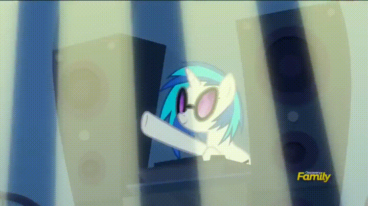 Size: 720x404 | Tagged: safe, screencap, character:azure velour, character:daisy, character:dj pon-3, character:pacific glow, character:vinyl scratch, species:earth pony, species:pony, species:unicorn, episode:the saddle row review, g4, my little pony: friendship is magic, animated, crimson cream, dancing, discovery family logo, fashion statement, female, flashdancer, fog, gif, glowstick, lockdown, male, manehattan, mare, mare e. belle, rarity for you, rave, stallion
