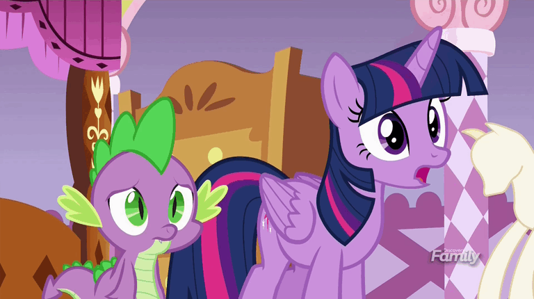 Size: 768x430 | Tagged: safe, screencap, character:spike, character:twilight sparkle, character:twilight sparkle (alicorn), species:alicorn, species:pony, episode:p.p.o.v. (pony point of view), g4, my little pony: friendship is magic, animated, discovery family logo, gif, levitation, magic, quill, scroll, telekinesis