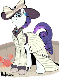 Size: 949x1253 | Tagged: safe, artist:nekubi, character:rarity, species:crab, species:pony, species:unicorn, episode:p.p.o.v. (pony point of view), g4, my little pony: friendship is magic, boat, classy, clothing, dress, element of class, female, hat, looking at you, mare, raristocrat, rose dewitt bukater, skuttles the crab, titanic