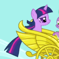 Size: 241x241 | Tagged: safe, screencap, character:spike, character:twilight sparkle, episode:friendship is magic, g4, my little pony: friendship is magic, animated, chariot, cloud, flying, gif, grumpy, grumpy twilight, sky, solo focus, talking