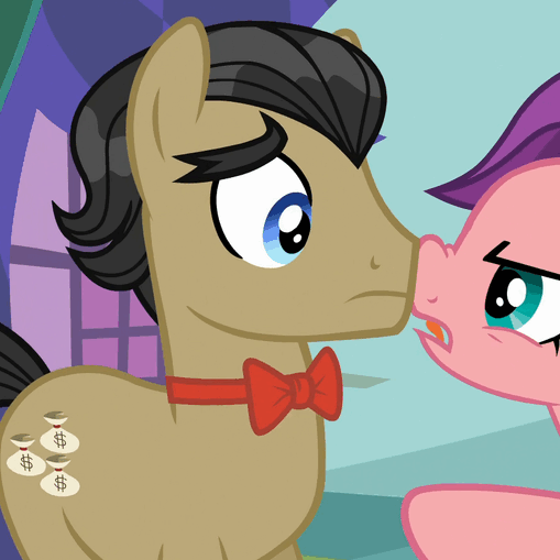 Size: 509x509 | Tagged: safe, screencap, character:filthy rich, character:spoiled rich, species:pony, ship:spoilthy, episode:where the apple lies, g4, my little pony: friendship is magic, angry, animated, boop, cute, filthybetes, floppy ears, gif, nose wrinkle, solo focus, spoiled milk