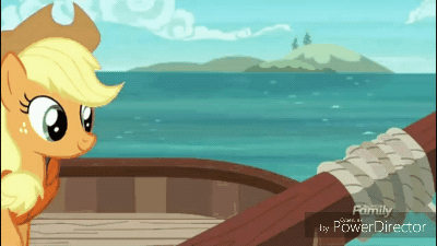 Size: 400x225 | Tagged: safe, screencap, character:applejack, species:pony, episode:p.p.o.v. (pony point of view), g4, my little pony: friendship is magic, animated, davy jones, discovery family logo, gif, lifejacket, pirates of the caribbean, solo, telescope