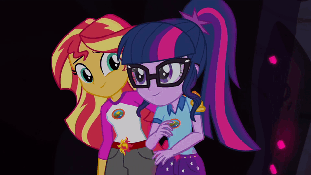 Size: 640x360 | Tagged: safe, screencap, character:sunset shimmer, character:twilight sparkle, character:twilight sparkle (scitwi), species:eqg human, equestria girls:legend of everfree, g4, my little pony:equestria girls, animated, gif