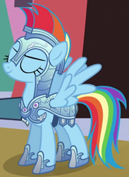 Size: 390x534 | Tagged: safe, screencap, character:rainbow dash, species:pony, episode:the crystal empire, g4, my little pony: friendship is magic, armor, cropped, crystal guard armor, fantasy class, female, jousting, jousting outfit, knight, mare, outfit catalog, solo, warrior