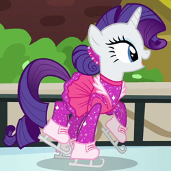 Size: 444x444 | Tagged: safe, screencap, character:rarity, species:pony, episode:the gift of the maud pie, g4, my little pony: friendship is magic, ice skates, ice skating, outfit catalog, solo