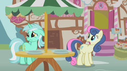 Size: 1280x720 | Tagged: safe, screencap, character:bon bon, character:lyra heartstrings, character:sweetie drops, species:pony, episode:swarm of the century, g4, my little pony: friendship is magic, :s, crying, floppy ears, frown, open mouth, plate, sad, wavy mouth