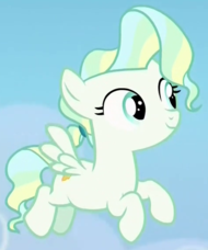 Size: 190x228 | Tagged: safe, screencap, character:vapor trail, species:pony, episode:top bolt, g4, my little pony: friendship is magic, cropped, cute, filly, filly vapor trail, flashback, foal, solo, vaporbetes, younger