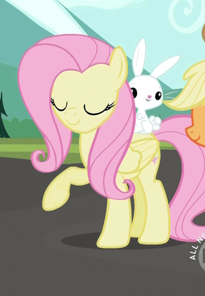 Size: 400x578 | Tagged: safe, screencap, character:angel bunny, character:applejack, character:fluttershy, episode:may the best pet win, g4, my little pony: friendship is magic, animated, cropped, offscreen character