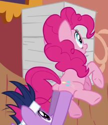 Size: 400x462 | Tagged: safe, screencap, character:pinkie pie, character:twilight sparkle, species:pony, episode:it's about time, g4, my little pony: friendship is magic, balloonbutt, butt, butt touch, cropped, female, future twilight, mare, plot