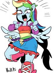 Size: 842x1133 | Tagged: safe, artist:nekubi, character:rainbow dash, my little pony:equestria girls, boots, clothing, cute, dress, evening gloves, fall formal outfits, fingerless elbow gloves, gloves, looking at you, multiple variants, open mouth, pointing, ponied up, simple background, skirt, smiling, solo, white background