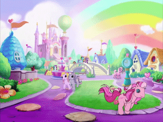 Size: 335x250 | Tagged: safe, screencap, character:pinkie pie (g3), character:rainbow dash (g3), character:sky wishes, character:twinkle twirl, species:pony, episode:friends are never far away, g3, animated, gif