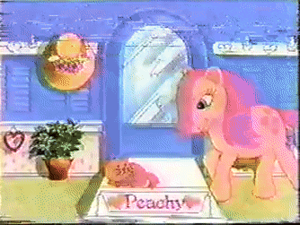 Size: 334x251 | Tagged: safe, screencap, species:human, species:pony, g1, advertisement, animated, bow, cat, clothing, gif, hat, heart, irl, irl human, peachy, photo, playset, tail bow, target demographic, toy, traditional animation, twinkles