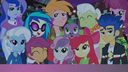 Size: 1920x1080 | Tagged: safe, screencap, character:apple bloom, character:big mcintosh, character:cheerilee, character:dj pon-3, character:flash sentry, character:granny smith, character:princess luna, character:scootaloo, character:spike, character:sweetie belle, character:trixie, character:vice principal luna, character:vinyl scratch, species:dog, species:pegasus, species:pony, episode:a perfect day for fun, equestria girls:rainbow rocks, g4, my little pony:equestria girls, cutie mark crusaders, male, spike the dog, vice principal luna