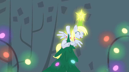 Size: 450x253 | Tagged: safe, artist:kluknawa235, screencap, character:derpy hooves, species:pegasus, species:pony, episode:a hearth's warming tail, g4, my little pony: friendship is magic, animated, christmas, christmas lights, christmas tree, cup, derpy star, female, gif, gift art, glow, loop, mare, solo, stars, tree