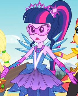 Size: 276x338 | Tagged: safe, screencap, character:applejack, character:sunset shimmer, character:twilight sparkle, character:twilight sparkle (scitwi), species:eqg human, equestria girls:legend of everfree, g4, my little pony:equestria girls, animated, cropped, crystal guardian, crystal wings, gif, ponied up, super ponied up
