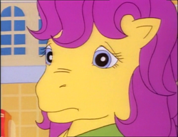 Size: 704x544 | Tagged: safe, screencap, character:bon bon (g1), species:pony, episode:too sick to notice, g1, my little pony tales, scrunchy face, solo