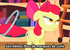 Size: 245x175 | Tagged: safe, screencap, character:apple bloom, episode:the cutie pox, g4, my little pony: friendship is magic, animated, cutie pox, dancing, french, loop-de-hoop, plate spinning, subtitles