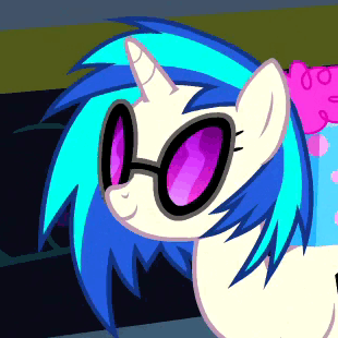 Size: 310x310 | Tagged: safe, screencap, character:dj pon-3, character:vinyl scratch, species:pony, species:unicorn, episode:a hearth's warming tail, g4, my little pony: friendship is magic, animated, cropped, female, gif, glasses, happy, mare, present, smiling, solo