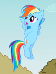 Size: 479x623 | Tagged: safe, screencap, character:rainbow dash, species:pony, episode:the mysterious mare do well, g4, my little pony: friendship is magic, arm behind back, flying, solo