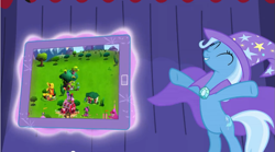 Size: 853x474 | Tagged: safe, gameloft, official, screencap, character:trixie, character:twilight sparkle, android, game, ipad, tablet, teaser, trailer