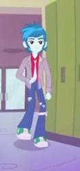Size: 148x315 | Tagged: safe, screencap, episode:music to my ears, equestria girls:rainbow rocks, g4, my little pony:equestria girls, background human, clothing, jacket, male, necktie, pants, shoes, short, sneakers, solo, thunderbass, walking