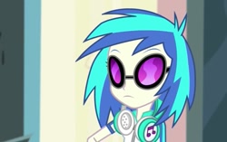 Size: 765x480 | Tagged: safe, screencap, character:dj pon-3, character:vinyl scratch, episode:music to my ears, equestria girls:rainbow rocks, g4, my little pony:equestria girls, clothing, glasses, headphones, short, solo