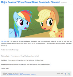 Size: 671x705 | Tagged: safe, screencap, character:applejack, character:bow hothoof, character:bright mac, character:pear butter, character:rainbow dash, character:windy whistles, species:earth pony, species:pegasus, species:pony, equestria daily, episode:parental glideance, episode:the perfect pear, g4, my little pony: friendship is magic, applejack's parents, clothing, duo, female, freckles, frown, hat, looking at you, mare, old grand pear, op is a slowpoke, open mouth, romeo and juliet, song, text