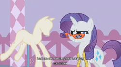 Size: 638x356 | Tagged: safe, screencap, character:rarity, episode:suited for success, g4, my little pony: friendship is magic, youtube caption