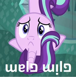 Size: 456x462 | Tagged: safe, screencap, character:starlight glimmer, species:pony, faec, glim glam, image macro, inverted face, meme, wat, what has science done
