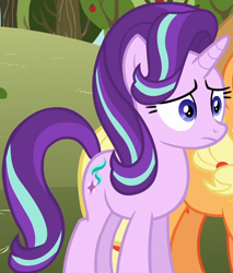 Size: 800x940 | Tagged: safe, screencap, character:applejack, character:starlight glimmer, species:pony, episode:no second prances, g4, my little pony: friendship is magic, cropped, solo focus, worried