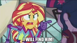 Size: 800x450 | Tagged: safe, screencap, character:sunset shimmer, character:twilight sparkle, character:twilight sparkle (scitwi), species:eqg human, equestria girls:friendship games, g4, my little pony:equestria girls, angry, exploitable meme, general zod, image macro, man of steel, meme, sunset yells at twilight, superman