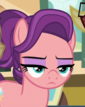Size: 167x210 | Tagged: safe, screencap, character:spoiled rich, species:earth pony, species:pony, episode:where the apple lies, g4, my little pony: friendship is magic, animated, bored, eyeshadow, female, frown, gif, glare, lidded eyes, makeup, mare, shifty eyes, solo focus, spoiled milk, unamused