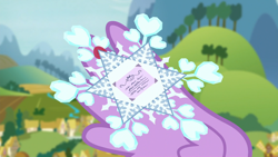 Size: 1920x1080 | Tagged: safe, screencap, character:twilight sparkle, character:twilight sparkle (alicorn), species:alicorn, species:pony, episode:the crystalling, g4, my little pony: friendship is magic, card, envelope, letter, snowflake envelope, solo, wings