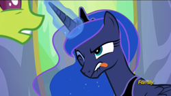 Size: 1920x1080 | Tagged: safe, screencap, character:princess luna, character:thorax, species:alicorn, species:changeling, species:pony, species:reformed changeling, episode:celestial advice, g4, my little pony: friendship is magic, concentrating, discovery family logo, levitation, magic, majestic as fuck, telekinesis, tongue out