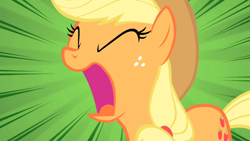 Size: 1280x720 | Tagged: safe, screencap, character:applejack, episode:over a barrel, g4, my little pony: friendship is magic, eyes closed, open mouth, solo, yelling