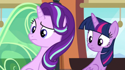Size: 1280x720 | Tagged: safe, screencap, character:starlight glimmer, character:twilight sparkle, character:twilight sparkle (alicorn), species:alicorn, species:pony, episode:the times they are a changeling, g4, my little pony: friendship is magic, duo, duo female, female