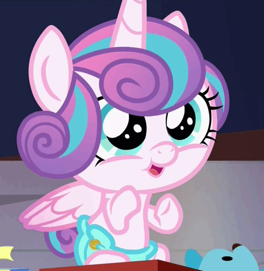Size: 514x527 | Tagged: safe, screencap, character:princess flurry heart, species:alicorn, species:pony, episode:a flurry of emotions, g4, my little pony: friendship is magic, animated, clapping, cloth diaper, cuddly, cute, cuteness overload, cutest pony alive, cutest pony ever, dawwww, diaper, excited, flurrybetes, gif, giggling, huggable, hugs needed, safety pin, teddy bear, toy, twilight's castle, weapons-grade cute