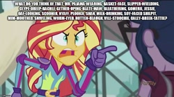 Size: 888x499 | Tagged: safe, screencap, character:sunset shimmer, character:twilight sparkle, character:twilight sparkle (scitwi), species:eqg human, my little pony:equestria girls, angry, exploitable meme, image macro, meme, samurai jack, scottish, sunset yells at twilight, the scotsman