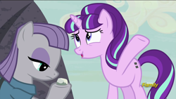 Size: 1920x1080 | Tagged: safe, screencap, character:maud pie, character:starlight glimmer, species:earth pony, species:pony, species:unicorn, episode:rock solid friendship, g4, my little pony: friendship is magic, discovery family logo, duo, duo female, equal cutie mark, female, now you fucked up, s5 starlight, this will end in tears and/or death, this will not end well, you dun goofed