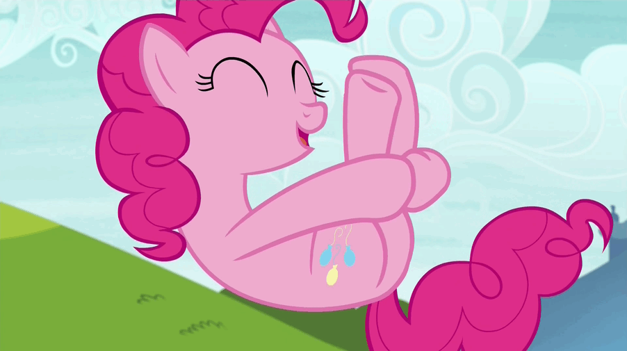 Size: 902x505 | Tagged: safe, screencap, character:pinkie pie, species:earth pony, species:pony, episode:rock solid friendship, g4, my little pony: friendship is magic, animated, cute, diapinkes, female, gif, hoofy-kicks, in which pinkie pie forgets how to gravity, mare, pinkie being pinkie, pinkie physics, plot, solo