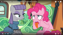 Size: 1366x768 | Tagged: safe, screencap, character:maud pie, character:pinkie pie, species:pony, episode:rock solid friendship, g4, my little pony: friendship is magic, discovery family logo, friendship express, ghoul, meme, youtube, youtube caption