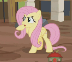 Size: 245x212 | Tagged: safe, screencap, character:fluttershy, species:pony, episode:fluttershy leans in, g4, my little pony: friendship is magic, angry, animated, fluttershy is not amused, gif, solo, treehouse logo