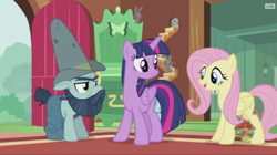Size: 914x512 | Tagged: safe, screencap, character:fluttershy, character:twilight sparkle, character:twilight sparkle (alicorn), species:alicorn, species:pony, episode:fluttershy leans in, g4, my little pony: friendship is magic, big daddy mccolt, mccolt family, treehouse logo