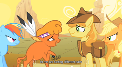 Size: 640x355 | Tagged: safe, screencap, character:applejack, character:braeburn, character:little strongheart, character:rainbow dash, ship:braejack, applecest, female, implied incest, incest, male, mlp-captions, shipping, straight, vulgar, youtube caption