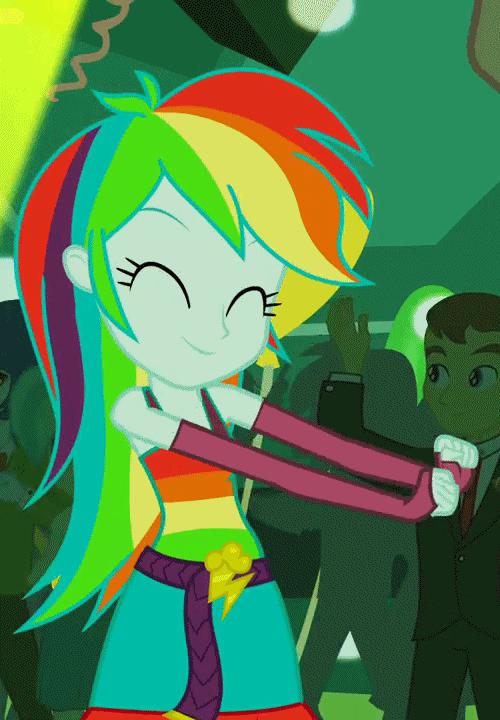 Size: 500x720 | Tagged: safe, screencap, character:captain planet, character:rainbow dash, equestria girls:equestria girls, g4, my little pony:equestria girls, animated, arm warmers, bow tie, cropped, cute, dancing, dashabetes, eyes closed, fall formal, fall formal outfits, female, gif, loop, solo focus, teddy t. touchdown, tennis match