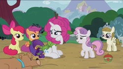 Size: 1920x1080 | Tagged: safe, screencap, character:apple bloom, character:rarity, character:scootaloo, character:sweetie belle, character:zipporwhill, species:pegasus, species:pony, episode:forever filly, g4, my little pony: friendship is magic, cutie mark crusaders, flower costume, flowerity, ripley