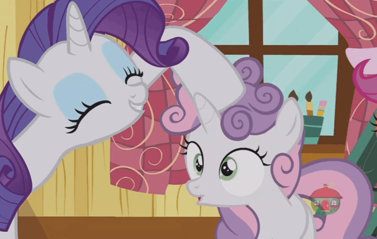 Size: 734x466 | Tagged: safe, screencap, character:rarity, character:sweetie belle, species:pony, species:unicorn, episode:forever filly, g4, my little pony: friendship is magic, animated, female, gif, noogie, sisters